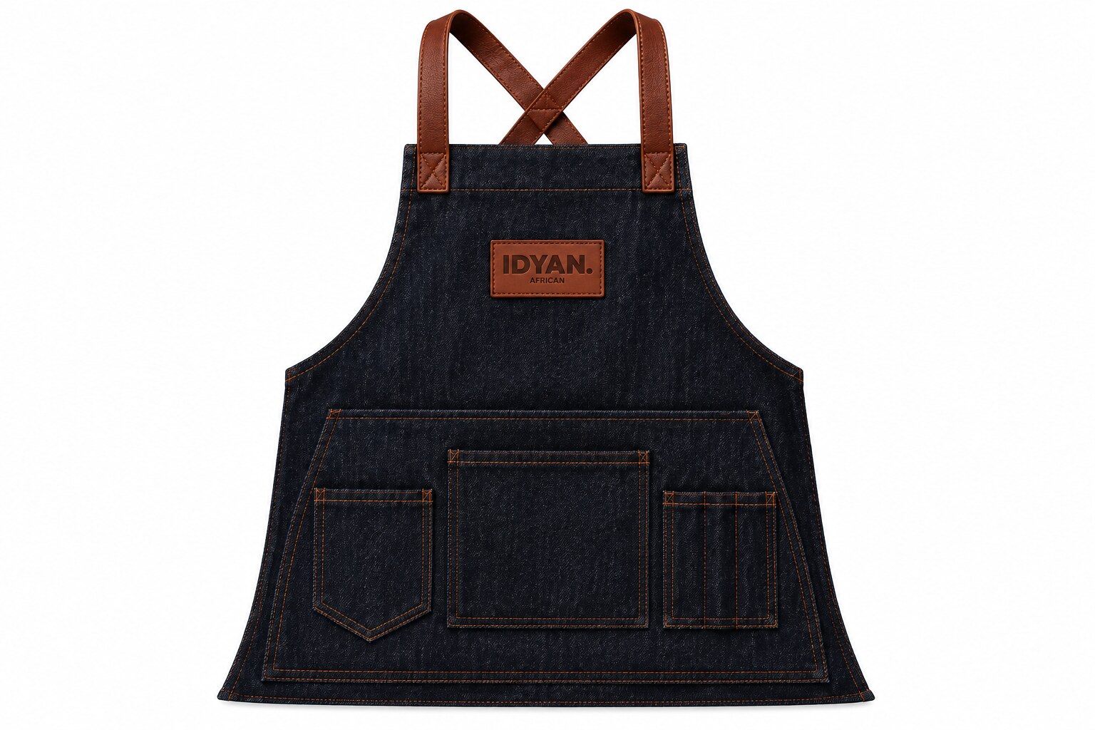 IDYAN denim apron with leather straps