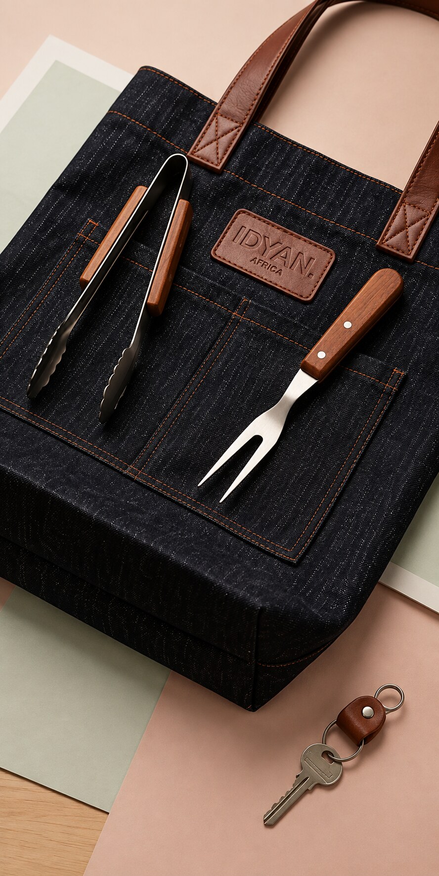 IDYAN denim bag with braai tools